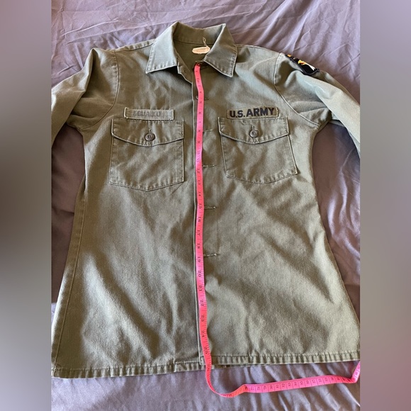 Army Fatigue Blouse Shirt | Olive Green | Mens 14 1/2 X 33 | Airborne Patch - Picture 7 of 8